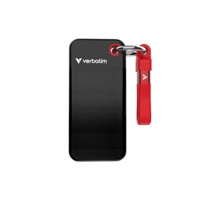 Abbildung von Verbatim Pocket SSD 1 TB (Externe NVMe SSD, USB 3.2 Gen 2, bis zu 1.000 MB/s Lese und Schreibgeschwindigkeit, Portable Festplatte für Mac, PC &amp; Spielekonsole, Schwarz/Rot)