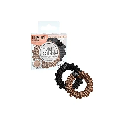 Abbildung von invisibobble Sprunchie Slim schwarz gold I 2x Stoff Haargummis für Mädchen &amp; Damen kein verknoten, starker Halt, haarschonend Scrunchie Haargummi designed im Herzen Münchens