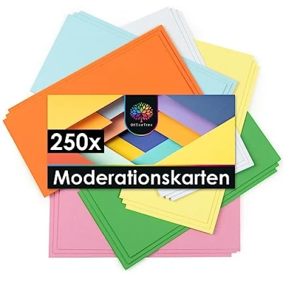 Abbildung von OfficeTree 250x Moderationskarten Rechteckig 20 x 9,8 cm Metaplankarten 6 Farben Set Bunt Lehrerbedarf für Präsentation und Vortrag
