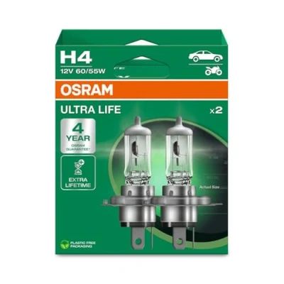Abbildung von Osram ULTRA LIFE, H4, Halogen Scheinwerferlampe, 2 Lampen, white
