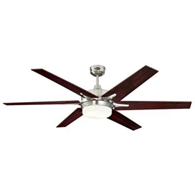 Abbildung von 72077 Cayuga Deckenventilator 152 cm, gebürstetes Nickel, für den Innengebrauch, Leuchtenset mit Opalmilchglas
