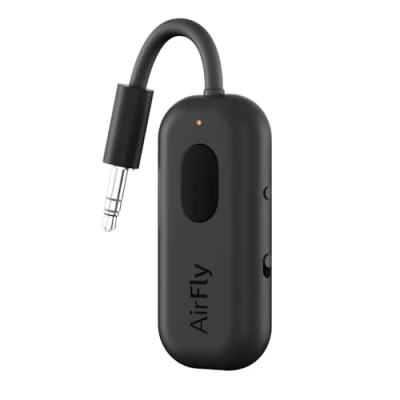 Abbildung von Twelve South AirFly Pro Bluetooth Wireless Audio Transmitter/Receiver für bis zu 2 AirPods/Wireless Kopfhörer; Verwendung mit jeder 3,5 mm Buchse, Schwarz