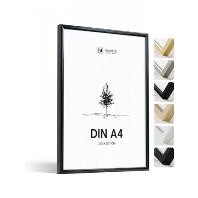 Abbildung von Heimlich® 1x Bilderrahmen DIN A4 21x30 cm Schwarz Metall Rahmen 1 Pack Dokumentenrahmen 21x29,7 Klein Collage Metallrahmen Alu Aluminium Picture Frame Fotorahmen