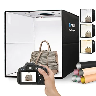 Abbildung von PULUZ Fotobox 40x40x40cm Faltbare Lichtbox Fotografie Tent Kit mit Dimmbaren 3 Farben Temperaturen 160 LEDs Lichter 6500K &amp; USB C 12 Foto Hintergründe für Schmuck Produktfotografie