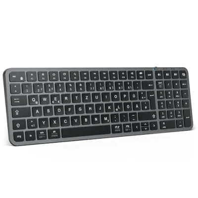 Abbildung von iClever Bluetooth Tastatur Mac，kabellose Multi Device mit Easy Switch für bis zu 3 Geräte, schlank PC, Notebook, Windows, Mac, Chrome OS, Android, iPad Deutsches QWERTZ Layout