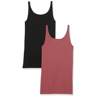 Abbildung von Amazon Essentials Damen Schmal geschnittenes Tanktop mit dünnem Trägern, 2er Pack, Pflaume/Schwarz, M