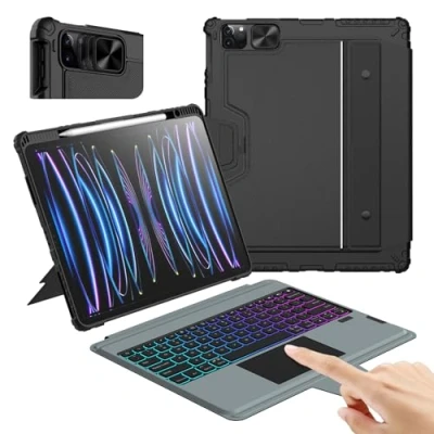 Abbildung von Nillkin Tastatur Hülle Kompatibel mit ipad Air 13 Zoll (M2,2024), Pro 12.9 6/5/4/3 Gen, Multi Touch Trackpad, Schiebe Kameraabdeckung, Abnehmbare 7 Farben Hintergrundbeleuchtung