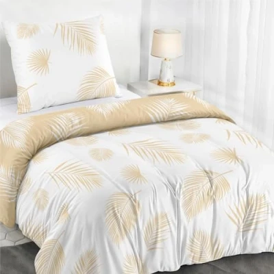 Abbildung von Dreamzie Bettwäsche Set 140x200 cm mit 1 Kissenbezügen 65x65 Motiv Tropische Palmblätter Beige und Weiß Einzelbett aus 100% Mikrofaser Zertifiziert Oeko TEX