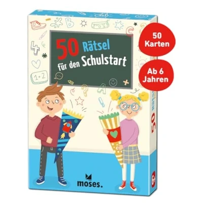 Abbildung von moses. 30248 50 Rätsel für den Schulstart Kinderbeschäftigung Kartenspiel, Yellow