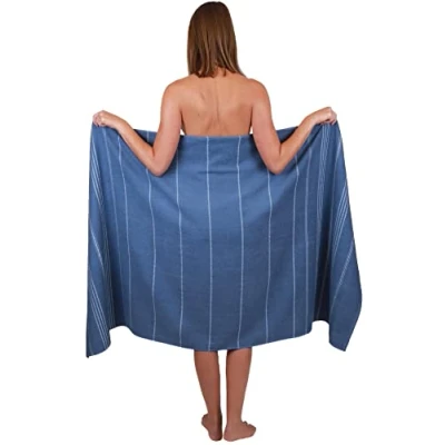 Abbildung von Betz XXL Badetuch großes Strandtuch Saunahandtuch aus 100% Baumwolle Liegetuch 90x180 cm Lines Farbe blau