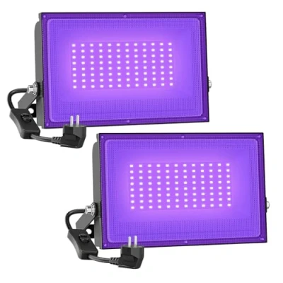 Abbildung von Onforu 2 er 50W LED UV Strahler, Schwarzlicht Strahler mit Stecker, IP66 Wasserdicht Schwarzlichtlampe, Licht Schalter, Fluoreszenz Neonfarben, Lampe für Deko, Party, Disco, Poster, Bühnen
