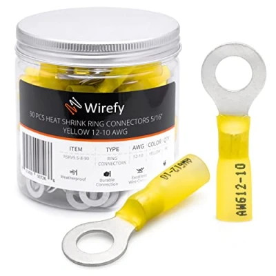 Abbildung von Wirefy Gelbe Ringkabelschuhe Schrumpfverbinder M8 Lötfreie Kabelschuhe Sortiment Ringkabelschuh Quetschverbinder 4 6 mm² 90 Stück