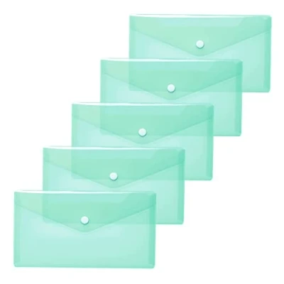 Abbildung von HERMA 20041 Dokumententaschen DIN lang transparent türkis, 5 Stück, kleine Sichttaschen Umschläge mit Druckknopf, Briefumschläge aus Plastik für Schule, Uni, Büro, Reise