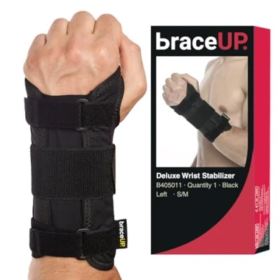 Abbildung von BraceUP Handgelenkstütze mit Metall Linke Hand Handgelenkbandage, Handgelenk Bandagen, für SehnenscheidenEntzündung (S/M, Hand)