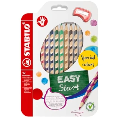 Abbildung von Ergonomischer Buntstift für Rechtshänder STABILO EASYcolors 12er Pack mit Spitzer 12 verschiedenen Farben Spezialfarben