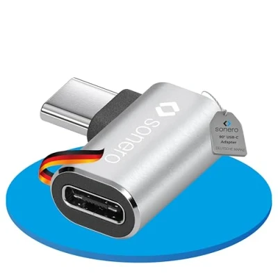 Abbildung von Sonero USB C Stecker auf 90 Winkel Buchse (1er), Adapter, 40Gbps, 240W, 8K60Hz, Aluminium Gehäuse, Silber