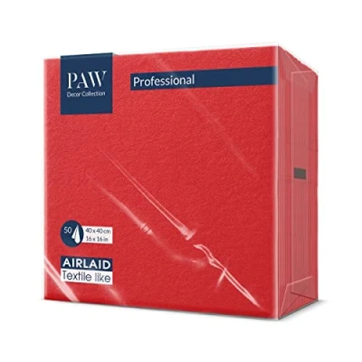 Abbildung von PAW Airlaid Servietten (40 x 40 cm) I 50 Stück Einfarbig Stoffähnlich Elegante Tischdekoration HoReCa Zu wichtigen Anlässen wie Hochzeiten, Feiern, Weihnachten Unicolor: Rot