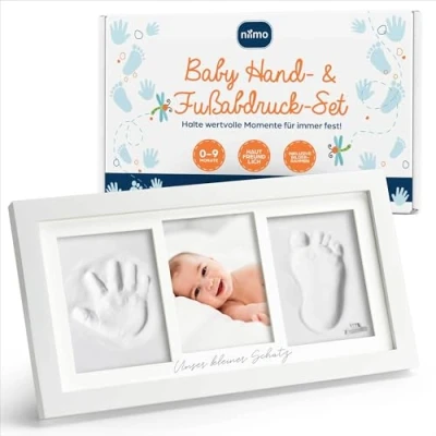 Abbildung von Niimo Baby Abdruckset mit Bilderrahmen Tintenloser Fußabdruck &amp; Handabdruck Baby, Personalisierte Erinnerung Geschenke Rahmen, Stempeln, Schablone mehr