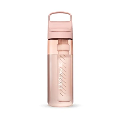 Abbildung von LifeStraw Go Serie BPA freie Trinkflasche mit Wasserfilter 650ml für Reisen und den täglichen Gebrauch entfernt Bakterien, Parasiten, Mikroplastik + verbessert Geschmack, Cherry Blossom (rosa)