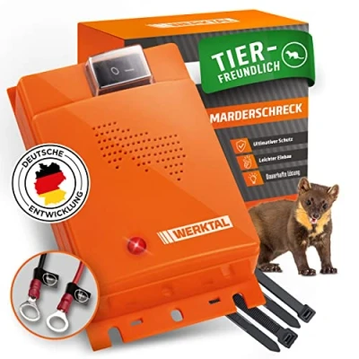 Abbildung von WERKTAL Marderschreck Auto Effektive Marderabwehr mit Ultraschall &amp; Blitzlicht [Autobatteriebetrieben] Automatischer Marderschrecker Dauerhafte Mader Abwehr für Motorraum Marderabwehrgerät