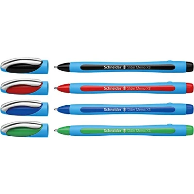 Abbildung von Schneider 75020 Slider Memo XB Kugelschreiber (mit Kappe, Strichstärke: XB, Schreibfarbe: rot/schwarz/blau/grün) 4er Pack