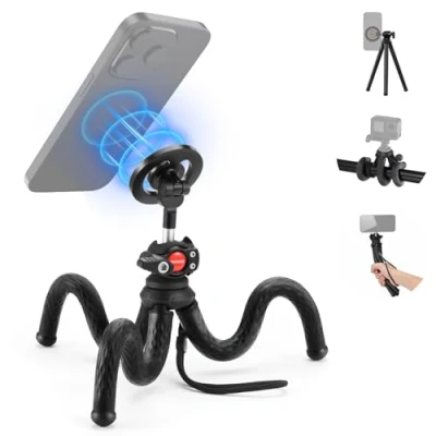 Abbildung von NEEWER Magnetische Flexible Handy Stativ kompatibel mit iPhone 15 Pro Max 14 Magsafe Serie Android Mini Vlog Handystativ Ständer Kugelkopf für Kinderwagen Fahrrad Motorrad Rohr runde Objekte TP33