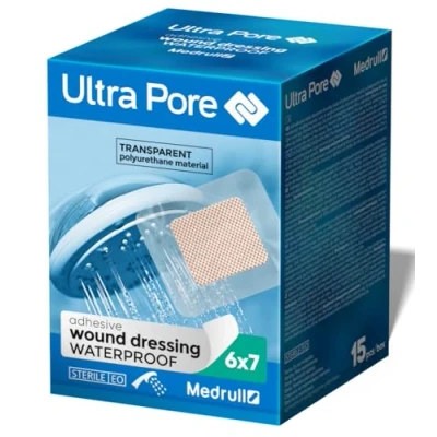 Abbildung von Medrull 100% Wasserfestes Wundpflaster ULTRA PORE 6x7 cm 75 Stück Pflaster Steril, Transparent, Ideal zum Duschen, Sport, Baden