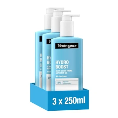 Abbildung von Neutrogena Hydro Boost Bodylotion Gel(3x250ml), ultra leichte Formel für geschmeidige Haut, feuchtigkeitsspendende Körperlotion mit 17% Glycerin + Hyaluronsäure, Körpercreme Gel alle Hauttypen