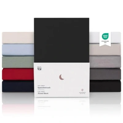 Abbildung von Blumtal® Premium Spannbettlaken 180x200cm Jersey Boxspringbetten Oeko TEX zertifiziertes Bettlaken 180x200 Baumwolle/Bettlaken Baumwolle/Leintuch Schwarz
