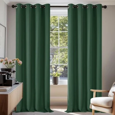 Abbildung von Deconovo Vorhänge Blickdichte Gardinen Ösenvorhang Blickdicht Vorhang Verdunkelung Dicke Thermovorhang Kälteschut Hitzeschutz, 220x140 cm(HöhexBreite), Waldgrün, 2er Set