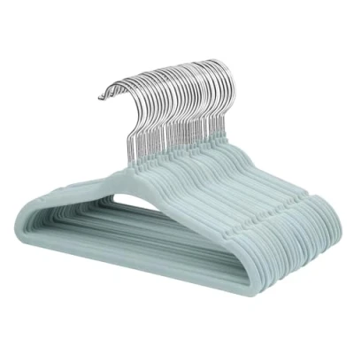 Abbildung von ManGotree Baby Kleiderbügel aus Samt, Kleinkind Kinderbügel mit Drehbarem Haken, Gekerbtes Schulter Design für Kinder und Kinderkleidung (30 Stück, Blau)