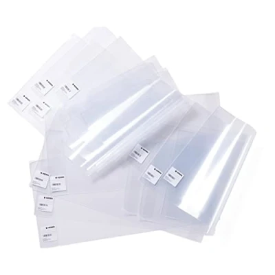 Abbildung von HERMA 14240 Buchumschläge 24 x 44 cm Basic, 10 Stück, Buchhüllen mit Beschriftungsetikett &amp; Kantenschutz aus abwischbarer Polypropylen Folie, Buchschoner Set für Schulbücher, transparent