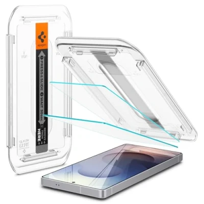 Abbildung von Spigen Glas.tR EZ Fit Schutzfolie kompatibel mit Samsung Galaxy S25 Ultra, 2 Stück, Kratzfest, Kristallklar, 9H Härte Folie