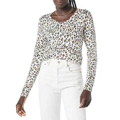 Abbildung von Amazon Essentials Damen Leichter, Langärmeliger Pullover Mit V Ausschnitt, Klassischer Schnitt (Erhältlich In Übergröße), Weiß Gepard, L