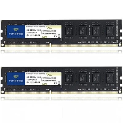 Abbildung von Timetec 16 GB KIT (2x8 GB) DDR3L/DDR3 1600 MHz PC3L 12800/PC3 12800 Nicht ECC ungepuffert 1,35 V/1,5 V CL11 2Rx8 Dual Rank 240 Pin UDIMM Desktop PC Computerspeicher RAM Modul Upgrade