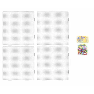 Abbildung von Hama 4 Stück Midi 234 Stiftplatte für Bügelperlen Quadrat Multi Transparent, einzeln und auch als eine Fläche nutzbar Einzelgröße 14,5 x im Blister Beutel + 100 Bunte