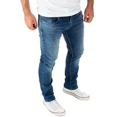 Abbildung von WOTEGA Justin Herren Jeans Slim Fit Stretchjeans Hosen für Männer Stretch Herrenhosen Jeanshosen, Mittelblau (Blue Indigo 193928), W38/L34