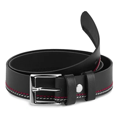 Abbildung von Ladeheid Kinder Gürtel Ledergürtel Mode Accessoire für Jungen mit Schnalle 2,5 cm Breit K1D5 (Schwarz/Rot, 60 (Gesamtlänge 79 cm))
