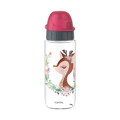 Abbildung von Emsa N30333 Kids Tritan Trinkflasche Fassungsvermögen: 0,5 Liter 100% sicher/praktisch/hygienisch/dicht/unbedenklich cleverer Trinkverschluss robust Design: Deer, Transparent mit Deer design