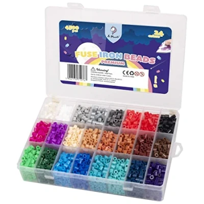 Abbildung von La Manuli Sortiert Bügelperlen 4500 Stück 5 mm 24 Farben Nachfüllset Steckperlen Mit jeder Marke Beads kompatibel, Organizerbox (Dunkle Farben)