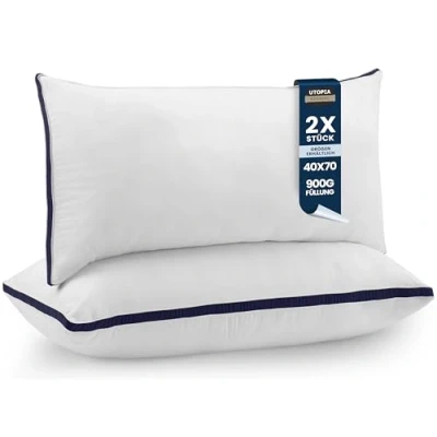 Abbildung von Utopia Bedding Kopfkissen (2er Set), 40 x 70 cm Schlafkissen, Gebürsteter Stoff Bezug Bettkissen, Premium Qualität Weich et Atmungsaktiv Kissen (Marineblau)