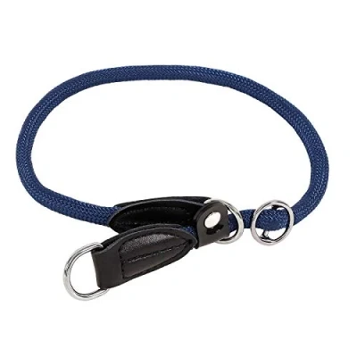 Abbildung von lionto Hundehalsband aus strapazierfähigem Nylon für Hundetraining, Länge 45 cm, 1 cm Dicke, Zugstopp Halsband Hunde, Lederimitat mit Metallring &amp; Anpassung durch stufenlosen Schieber, blau
