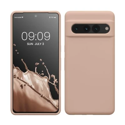 Abbildung von kwmobile Hülle kompatibel mit Google Pixel 7 Pro Silikon Handy Case Handyhülle weiche Oberfläche kabelloses Laden Altrosa matt
