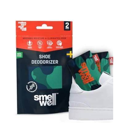 Abbildung von SmellWell Active Geruchsentferner Schuhdeo Bambusaktivkohle Geruchsabsorber Feuchtigkeitsabsorber für Schuhe,Taschen und gegen Schweißfüße lästige Gerüche Camo Green, 1 Paar, 2 x 50g