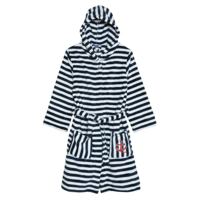 Abbildung von Playshoes Ringel Maritim Bademantel für Kinder, Größe: 158/164, White/dark blue