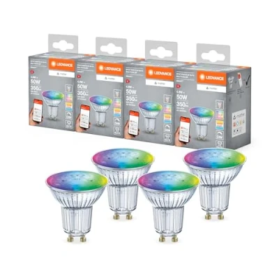 Abbildung von Ledvance SMART+ MATTER LED Reflektorlampe, kompatibel mit Google, Alexa, Apple, Glas, 4,9W, 350lm, GU10, Farblicht &amp; Weißlicht, App oder Sprachsteuerung, bis zu 20.000 Std. Lebensdauer, 4 Pack