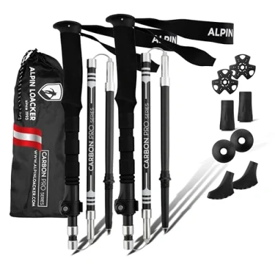 Abbildung von ALPIN LOACKER Wanderstöcke faltbar Carbon oder Aluminium mit Korkgriff I Nordic Walking Stöcke Damen &amp; Herren Leichte Faltbare Trekkingstöcke Teleskop für Bergsport, Eva lang