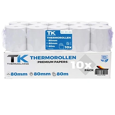 Abbildung von Thermorollen 80mm x 12mm Thermopapier Bonrollen (80 80 12) 48g zertifiziert für Kassen Drucker IBM, Metapace uvm. Premium BPA Frei (20)