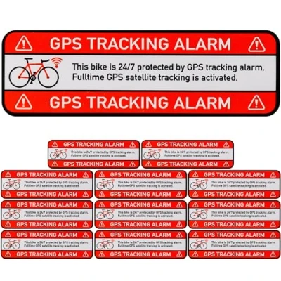 Abbildung von Aufkleber Set &quot;BIKE GPS TRACKING ALARM!&quot;, 12 Stück, 67 x 21 mm, selbstklebende Folie, außenklebend, Fahrrad Warnhinweis Sticker für Außenbereich, Diebstahlschutz Zweirad, Klebesticker alarmgesichert