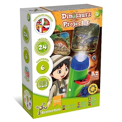 Abbildung von Science4you Dino Taschenlampe für Kinder ab 4+ Jahren Dinosaurier Spielzeug: Projektor Lampe mit 24 Bilder, Poster Geschenk, Paläontologie und Lernspielzeug Jähren, Mittel
